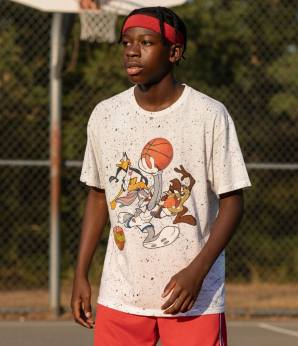 Space Jam Looney Tunes Graphic T-Shirt White Speckled Youth M